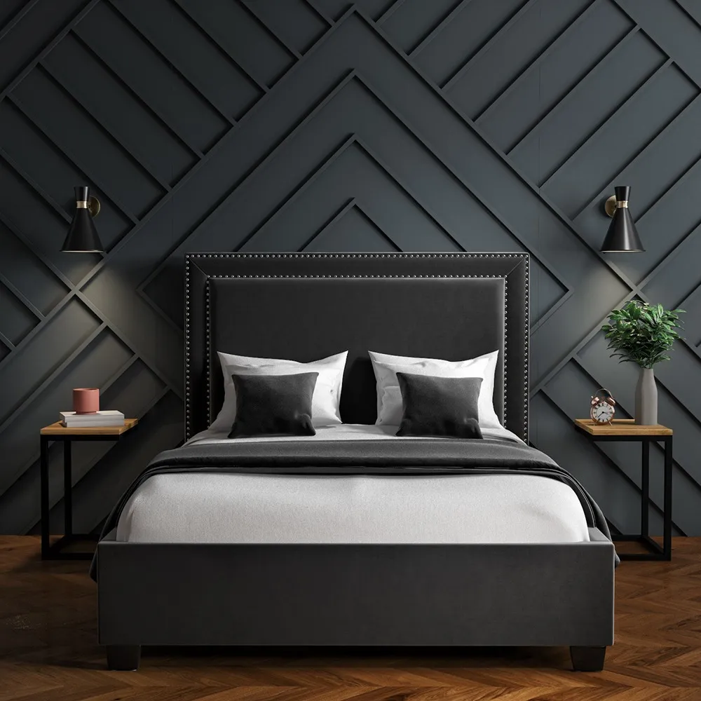 Bahoo Furnitures Dark Grey Double Ottoman velvet headboard King Size bed